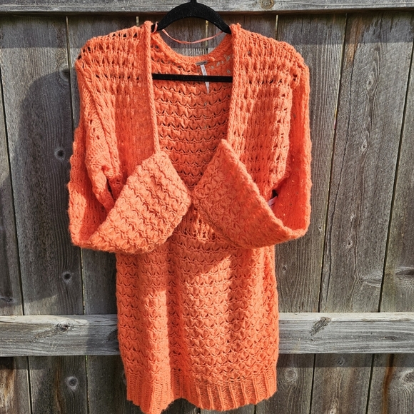 NWOT FREE PEOPLE Crashing Waves Knit Pullover in Orangy Red, XS - Picture 8 of 13